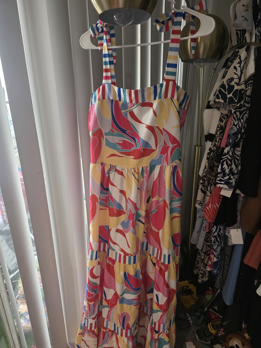 Bright Multicolor Tie-Shoulder Maxi Dress